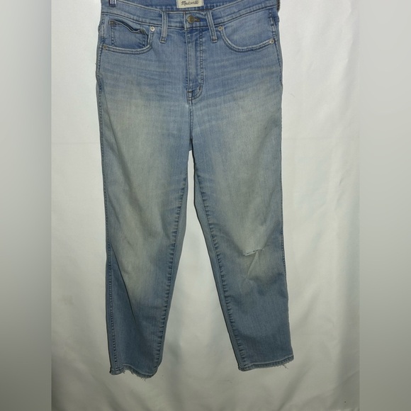 Madewell Stovepipe Jeans Size 28 Light Wash High Rise Straight Leg Raw Hem - Picture 3 of 12